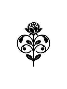 A sophisticated illustration of a stylized rose with elegant swirling vines and delicate leaves set against a subtle textured off background showcasing a soft drop shadow vector