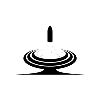 A sleek minimalist depicting a rocket launching from a stylized circular launchpad with radiating smoke trails against a clean background vector
