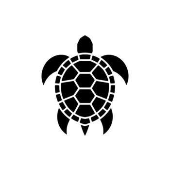 A minimalist geometric silhouette of a sea turtle with a distinct hexagonal pattern on its shell isolated on a plain light gray background art vector