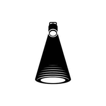 A minimalist silhouette of a spotlight casting a wide beam of light downwards with a textured reflector and a simple background vector