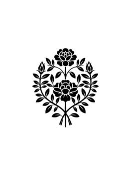 A symmetrical floral ornamental motif featuring two open roses at the top and bottom with flanking buds and leaves against a plain pale grey background vector