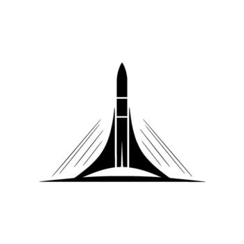 Minimalist silhouette of a stylized rocket launchpad structure with converging lines on a clean background representing space exploration and modern architecture vector