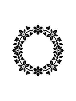 A delicate floral wreath silhouette featuring stylized flowers and leaves arranged in a circular pattern on a neutral light gray background creating an elegant ornamental element vector
