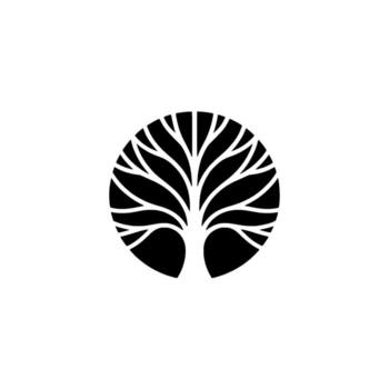 minimalista estilizado árbol de vida silueta con degradado ramas dentro un circular marco en un limpiar ligero gris antecedentes representando crecimiento y naturaleza vector