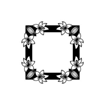 Elegant square frame adorned with delicate stylized lilies and leaves creating a floral border effect on a neutral background vector