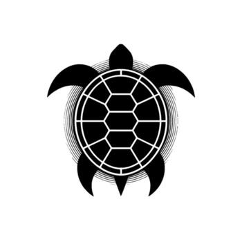 un rígido silueta de un estilizado mar Tortuga con un geométrico cáscara modelo y radiante concéntrico gris líneas en un llanura ligero gris antecedentes vector