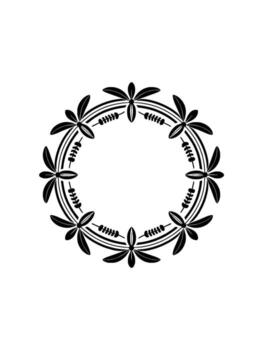A symmetrical circular botanical floral border with stylized leaves and seed pods on a plain light gray background for elements and ornamentation vector
