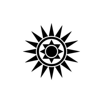 A stark of a stylized sun symbol featuring an eightpointed star at its core surrounded by sharp pointed rays isolated on a plain light gray background vector