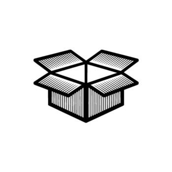 Minimalist line art isometric illustration of an open cardboard delivery box with striped shading on a plain background vector