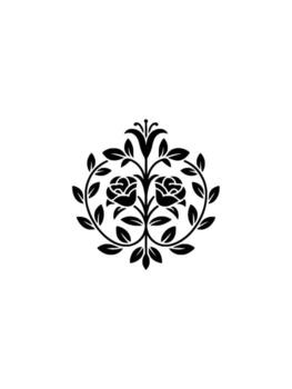 A stylized floral ornament featuring two symmetrical roses and a central lily bloom with branching leaves creating a circular motif against a pale textured background vector