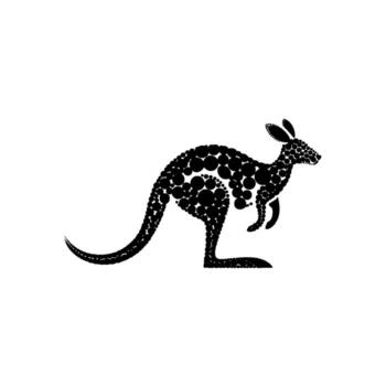A striking silhouette of a kangaroo artfully constructed from varying sized circles creating a unique dotted effect isolated on a clean background vector