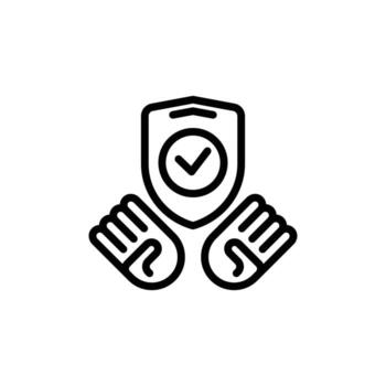 Outline Shield with Check Mark Backed by Hands on White vector