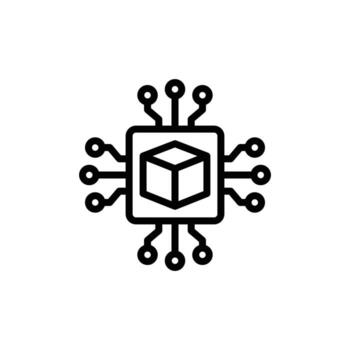 resumen negro circuito tablero con cubo icono en blanco antecedentes vector