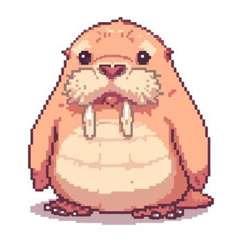 Pixel Art of Fat Walrus Character with Mustache and Tusks vector