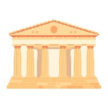 Pixel Art of Greek Parthenon Temple with Columns and Ancient Architecture vector