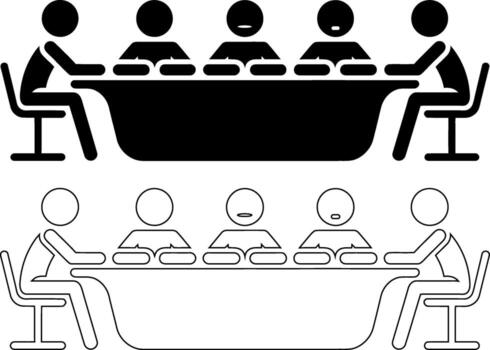 Stick Figures Meeting and Discussion Around Table Two Versions Included vector