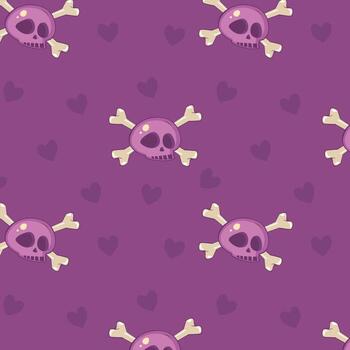 pattern with skulp and bones and eyes on violet background. Element for horror design, Halloween celebrated concept. vector