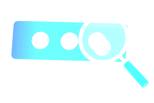 3d rendre de bavarder dactylographie indicateur avec grossissant verre symbole représentant chercher message trouver conversation et la communication icône dans moderne style png