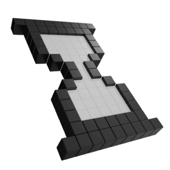 3D render pixelated hourglass icon made of black cubes, Retro digital sand timer symbol representing time, waiting, countdown png