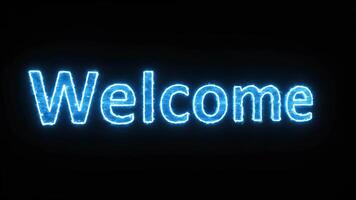 animado azul néon bem-vinda texto efeito em Preto fundo para introduções ou saudações video