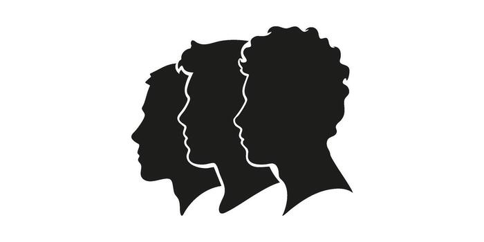 silueta perfiles de Tres hombres colocar. unidad y diversidad concepto recopilación. aislado ilustración vector