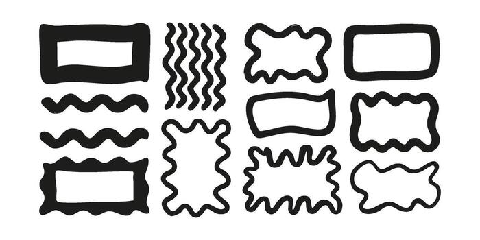 Abstract Wavy Frame And Border Set. Creative Design Elements For Decoration And Layout. Isolated Illustration vector