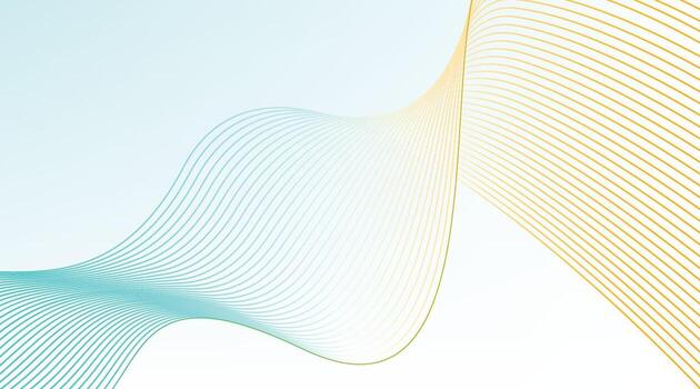 Abstract digital flowing wave background with blue and golden curved gradient lines in modern futuristic style vector