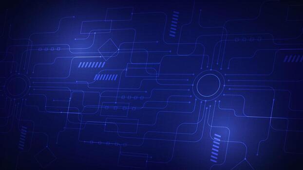 Abstract technology background with glowing flowchart lines, circuits, and data path nodes on a dark blue grid, ideal for AI, automation, and system visualization. vector