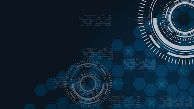 moderno futurista antecedentes con brillante hexágono red, digital binario código y hud interfaz, ideal para tecnología, datos, ciber seguridad, y innovación temas vector