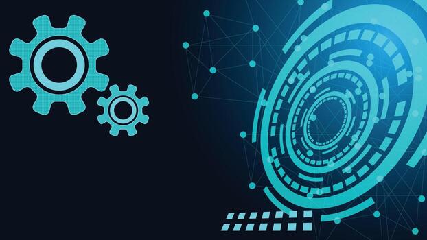 futurista resumen antecedentes presentando digital engranajes con brillante hud interfaz y red nodos, Perfecto para tecnología, innovación, y Ingenieria temas vector