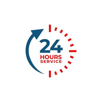 twenty four hours service logo featuring circular clock design with arrow vector