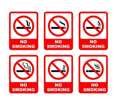 square no smoking prohibition signs showing various cigarette symbols with warning text vector