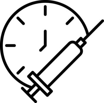 Clock time icon to symbolize injection effect duration schedule, vaccination time, immunization, or injection reminder vector