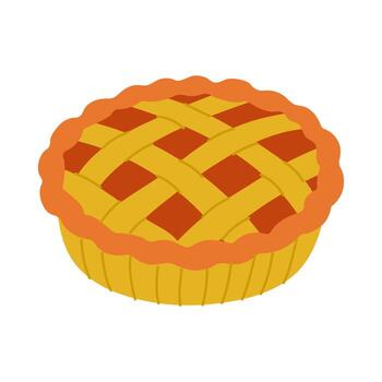 A cartoon pie with a lattice crust and a filling of orange and red. The pie is sitting on a white background vector
