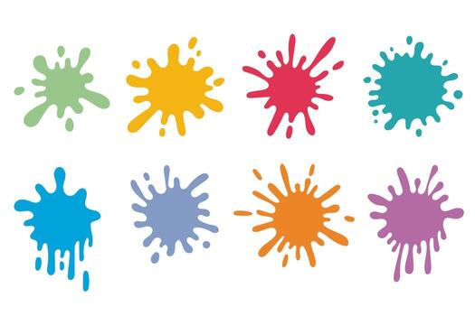 Colorful splatters with different shapes. Abstract stains and splashes. Ink blots collection. illustration in flat style on white background. vector