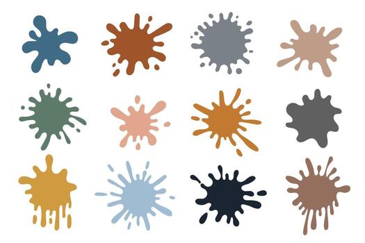 Colorful splashes of pastel colors in various shapes. Abstract spots and splatters. A collection of ink blots. illustration in flat style on a white background. vector