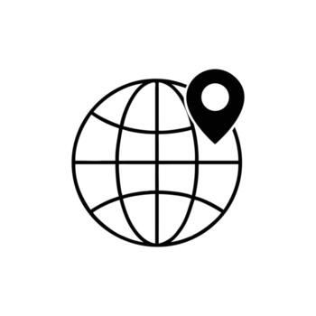 Globe Outline with Locator Pin on Transparent Background Earth Icon Design vector