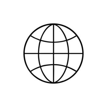 Globe Icon Black Outline Grid World Sphere on Transparent Background vector