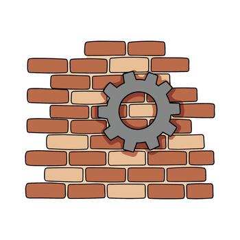 Brick wall with gear symbolizing engineering and mechanical integration vector