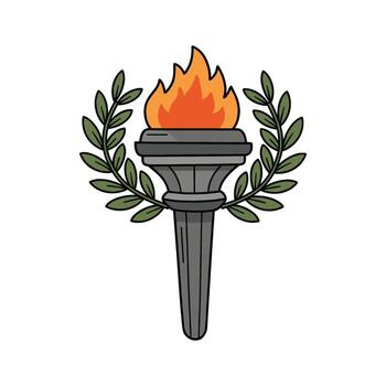 Olympic torch with flaming fire and olive wreath symbolizing victory and unity vector