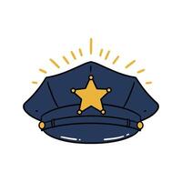 Police officer hat with gold star and radiating lines vector