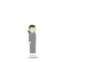 un' cartone animato personaggio in piedi su un' skateboard video