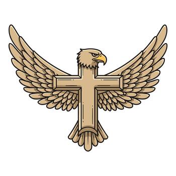 Soaring eagle with cross symbol intricate line art of powerful bird with wings spread vector