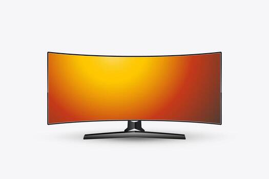 The modern LCD Gaming screen Showcase visuals data with the gradient yellow style in Lighting Gaming Monitor Mockup on white background vector