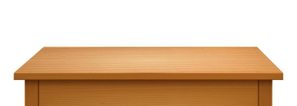 Wooden table. Wood desk, side and perspective view, brown kitchen tabletop with texture. Empty product counter, display. 3D realistic furniture isolated illustration vector