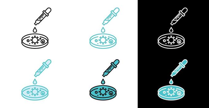 Pipette adding drop to petri dish with virus icon for laboratory research in line and fill style vector