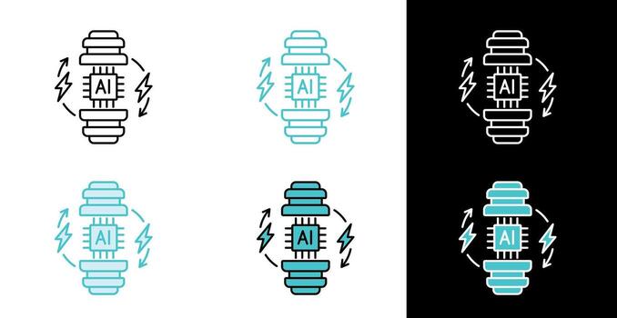 ai artificial inteligencia procesador icono para máquina aprendizaje en línea y llenar estilo vector