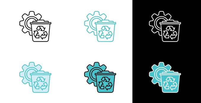 Recycling process gear and trash can icon for waste management in line and fill style vector