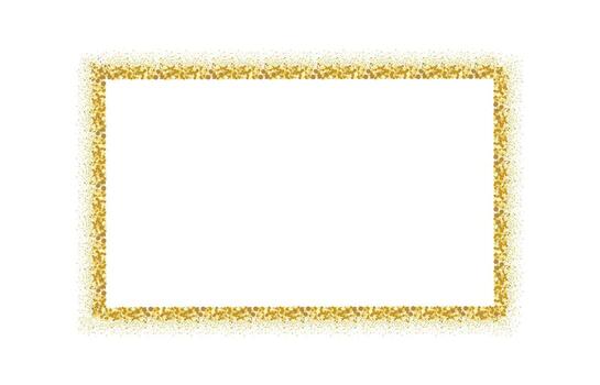 Golden rectangular confetti frame. Shiny glitter border on white. Elegant design template vector