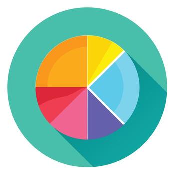 Pie chart icon illustration, colorful analytics and statistics design, business data visualization for finance and research reporting vector